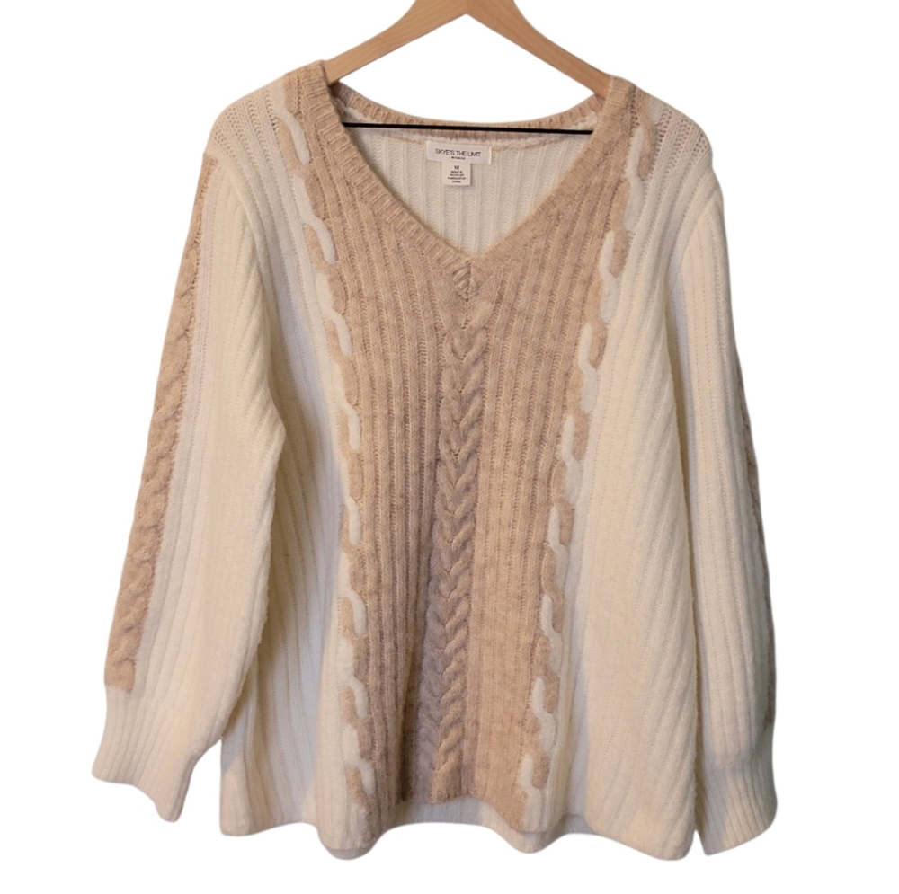 Skye’s The Limit Woman Cable Knit‎ V-Neck Sweater 1X